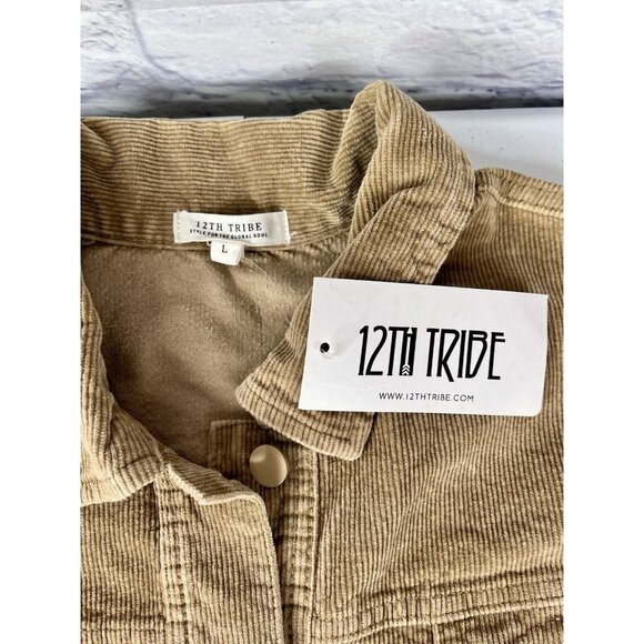 12TH TRIBE Women's Beige Corduroy Crop Button Front Jacket NWT Large - Picture 3 of 6